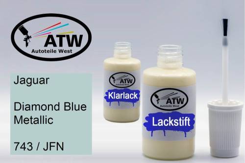 Jaguar, Diamond Blue Metallic, 743 / JFN: 20ml Lackstift + 20ml Klarlack - Set, von ATW Autoteile West.